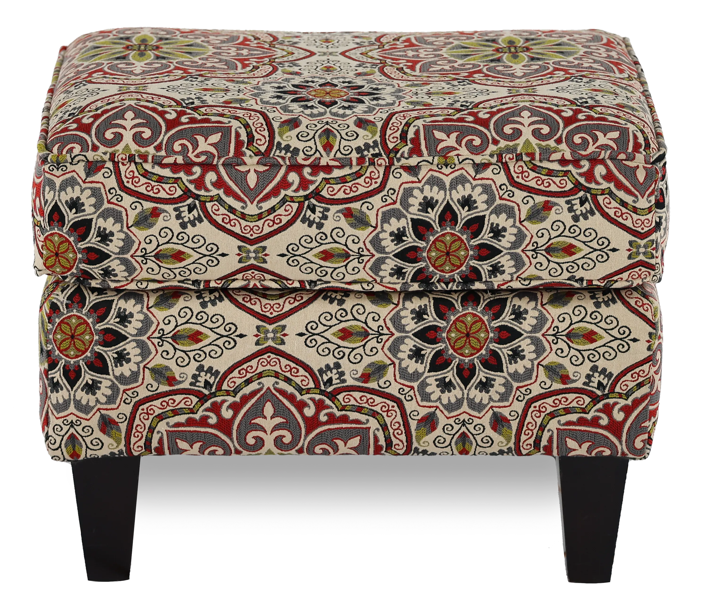 Loren Red and Green Poppy Ottoman-2