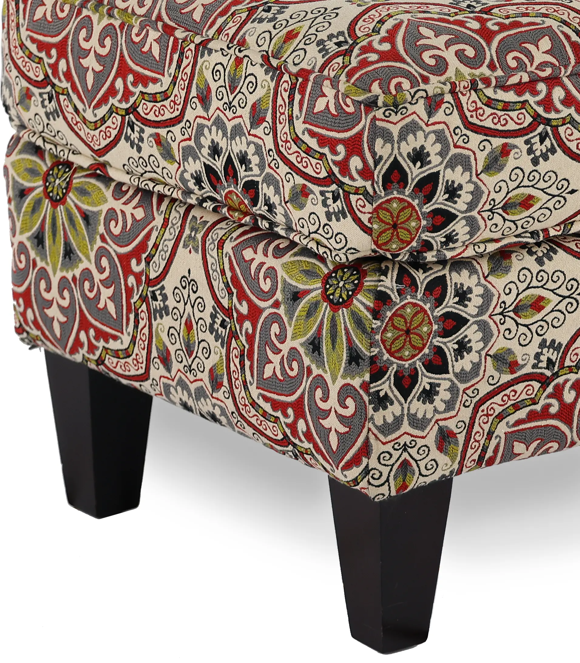 Loren Red and Green Poppy Ottoman-4