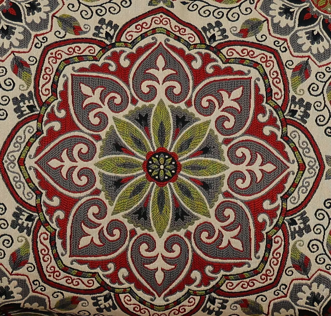 Loren Red and Green Poppy Ottoman-5