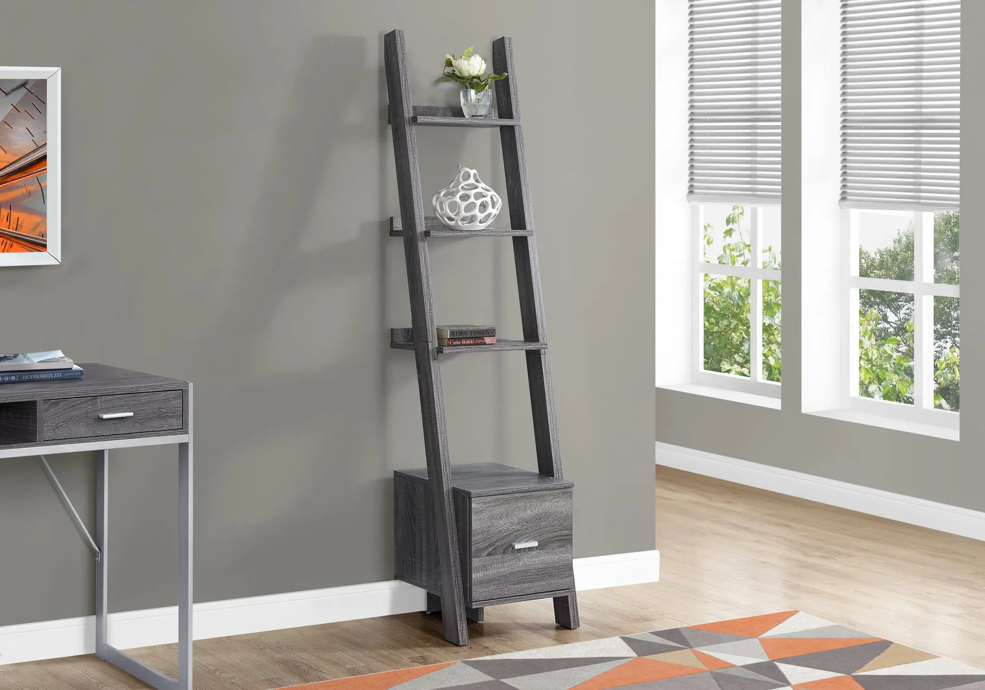 Gray 69 Inch Ladder Bookshelf-2