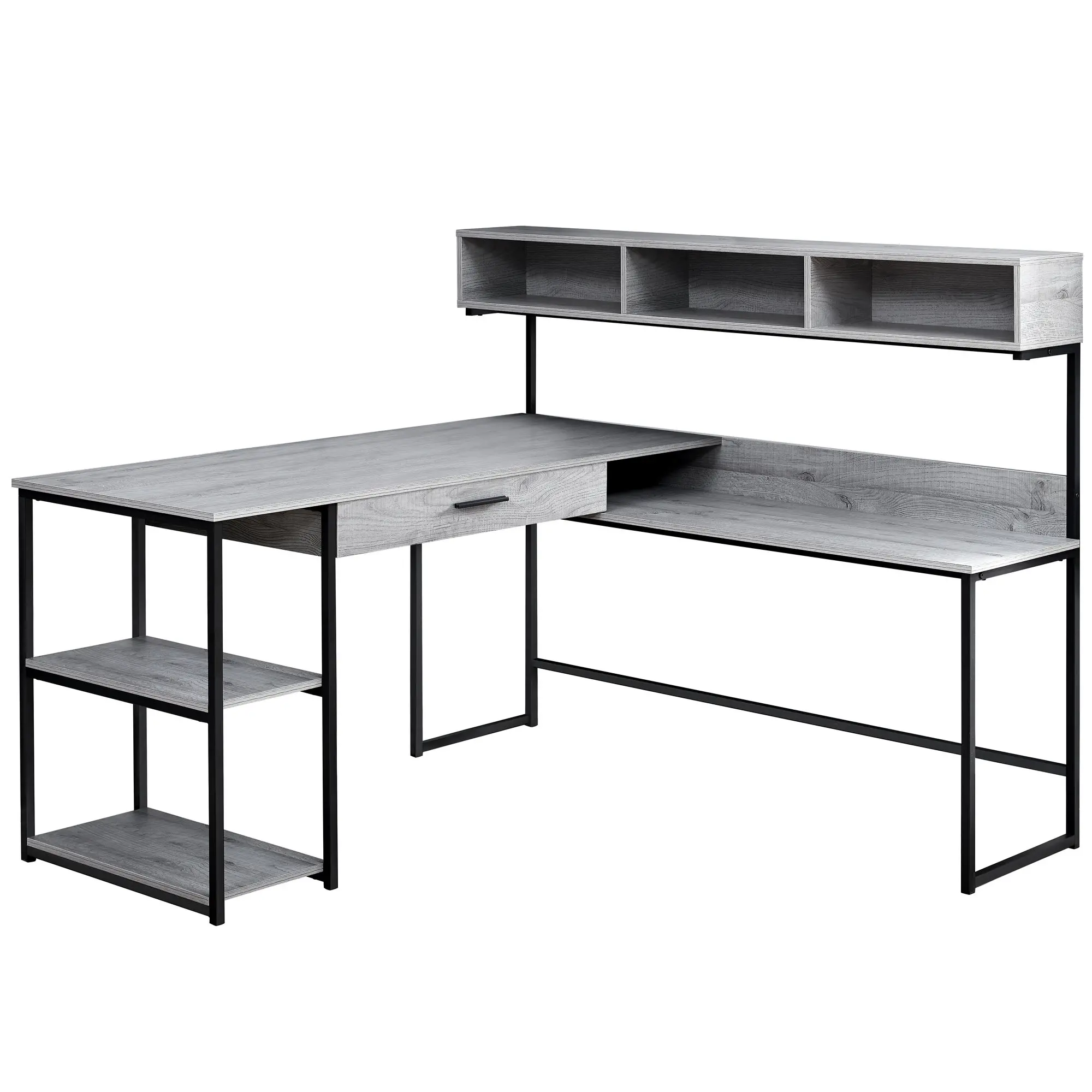 Gray and Black Metal Corner Computer Desk-1
