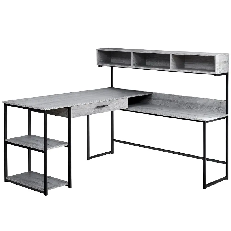 Gray and Black Metal Corner Computer Desk