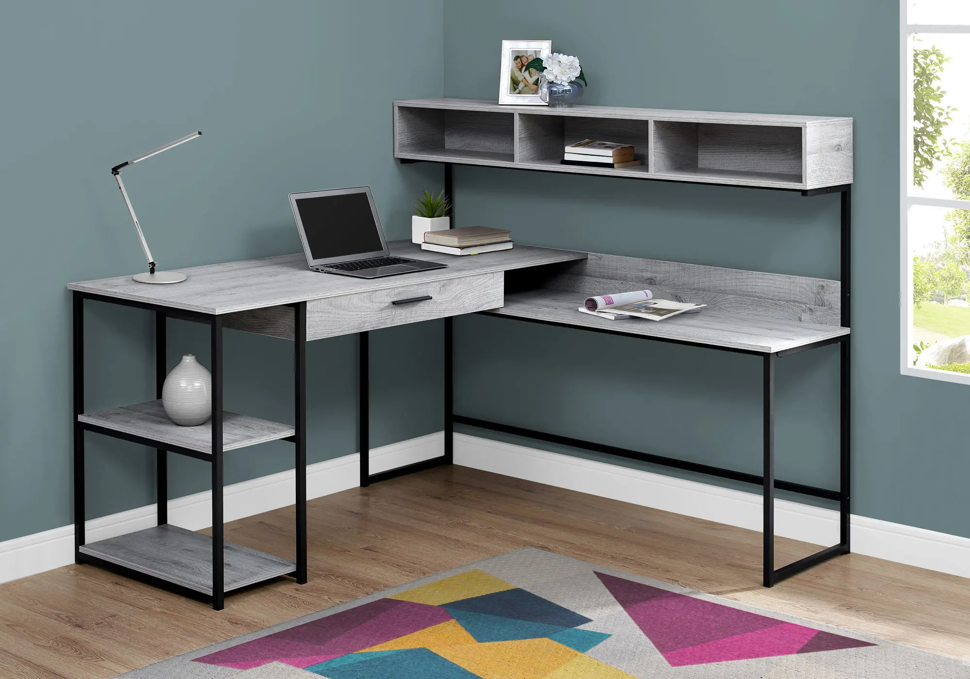 Gray and Black Metal Corner Computer Desk-2