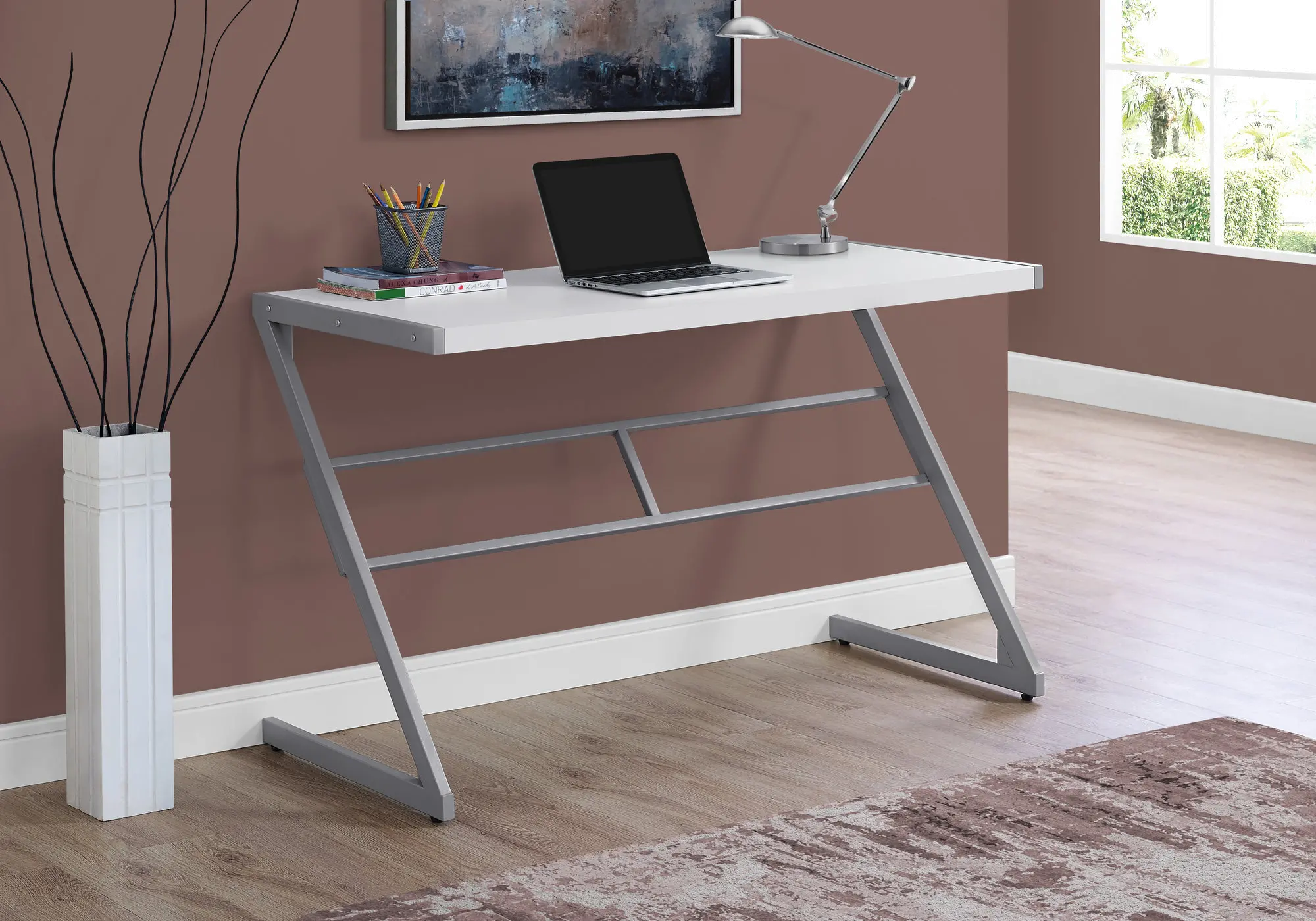 White and Silver Metal Writing Desk-1