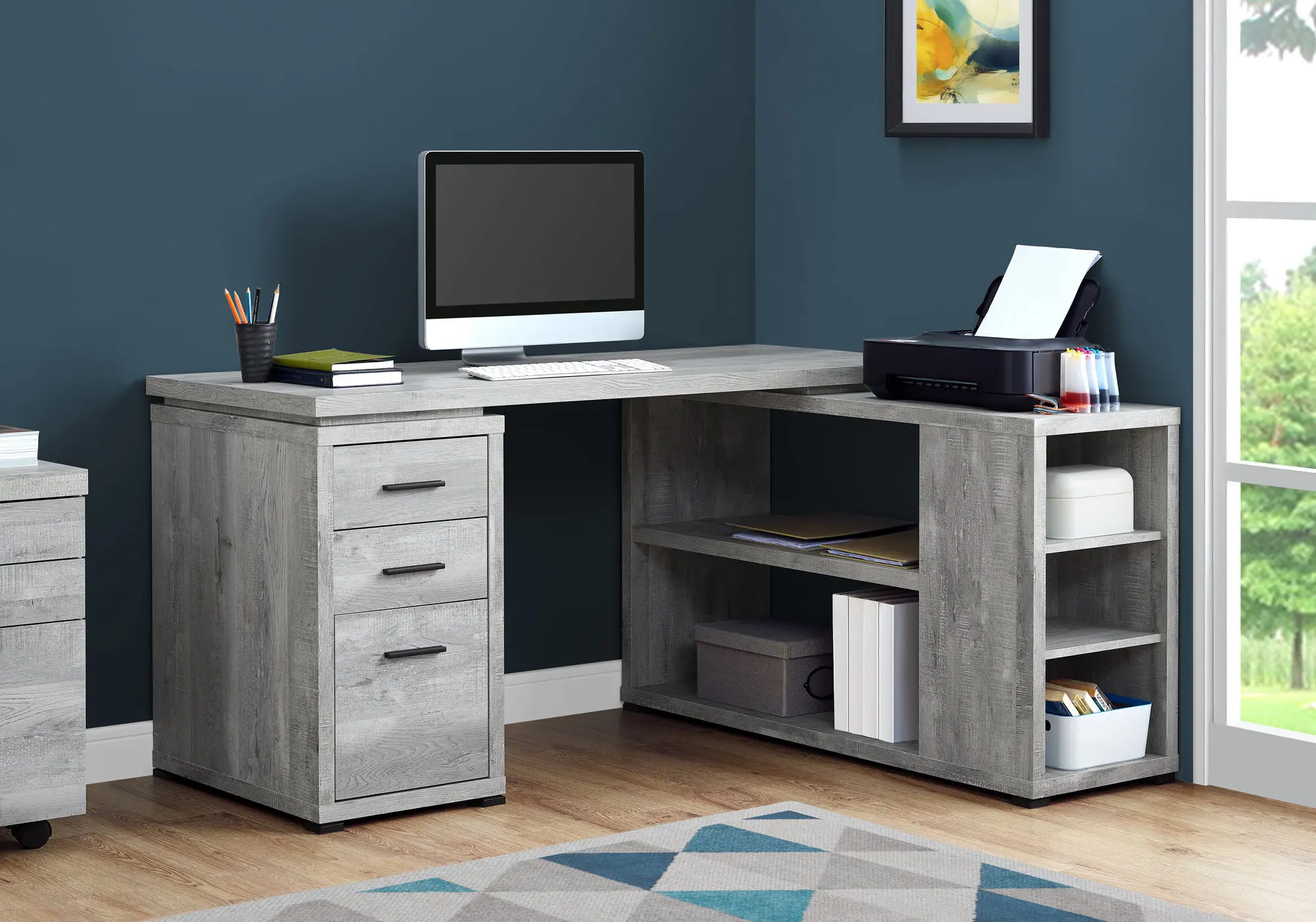 Gray Wood Grain Corner Computer Desk-2