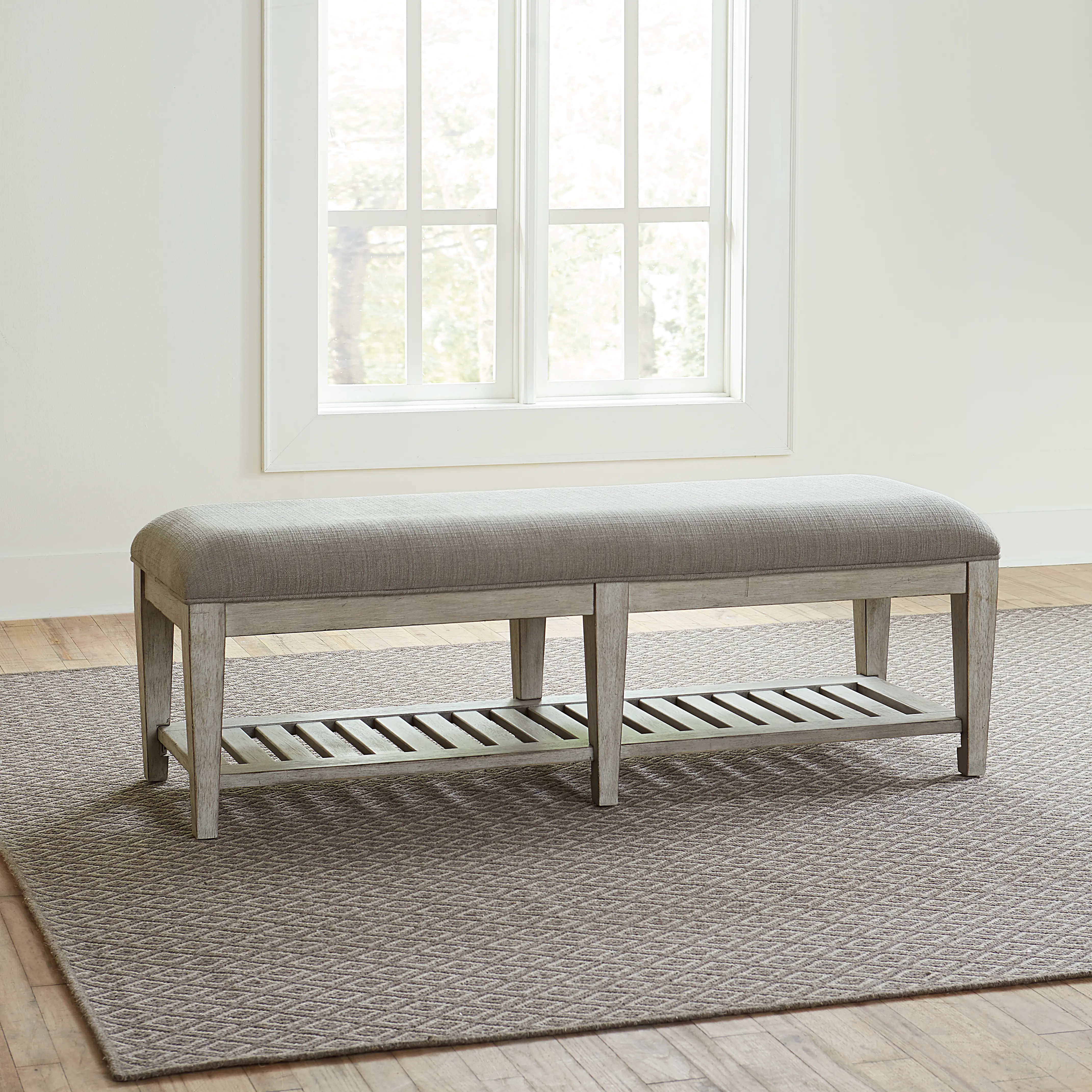 824-BR47 Heartland Antique White Upholstered Bed Bench-2