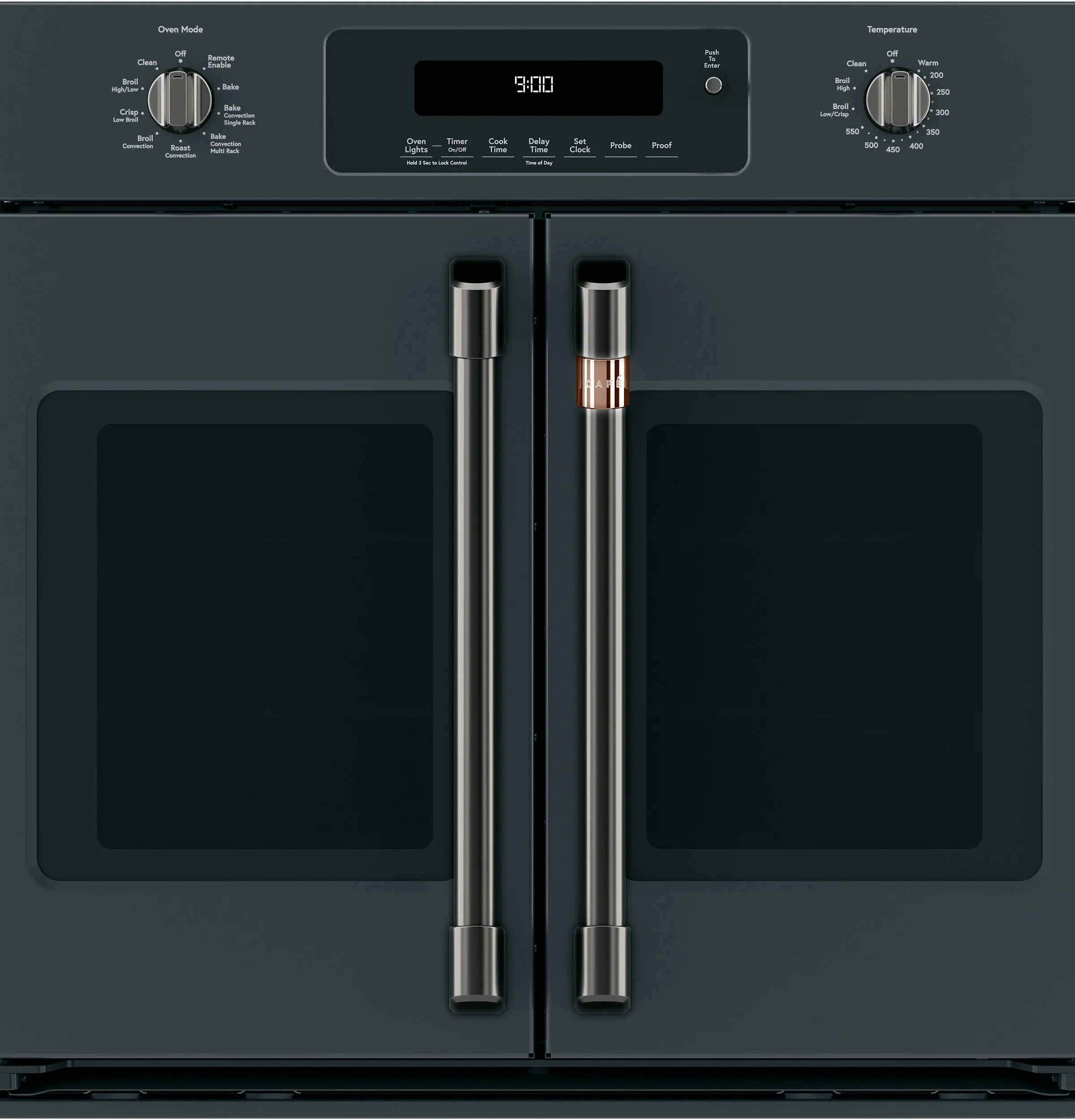 CXWSFHKPMBT Cafe Brushed Black Bar Handle and Knob Kit for French Door Single Wall Oven-2
