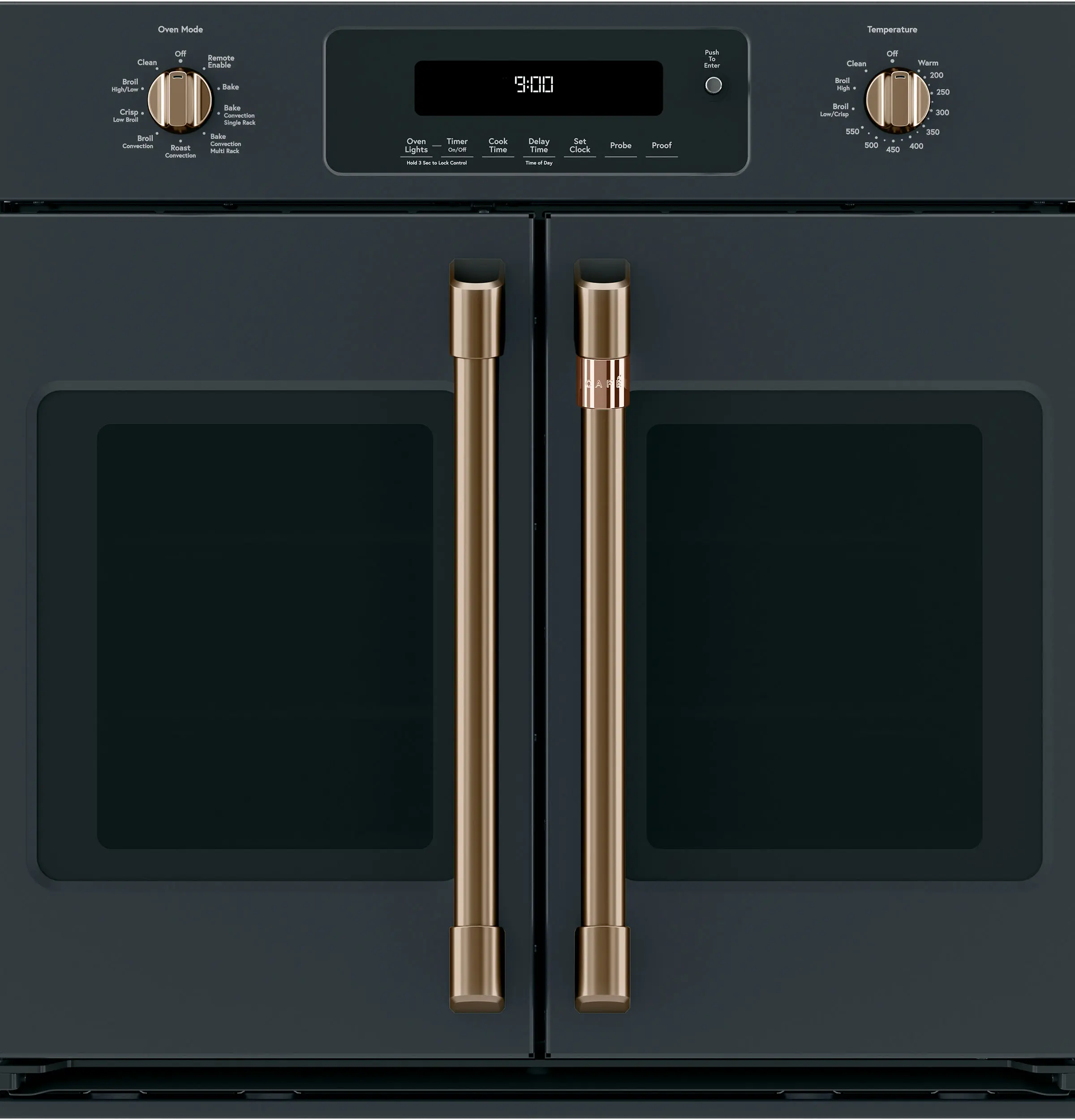 CXWSFHKPMBZ Cafe Brushed Bronze Bar Handle and Knob Kit for French Door Single Wall Oven-2