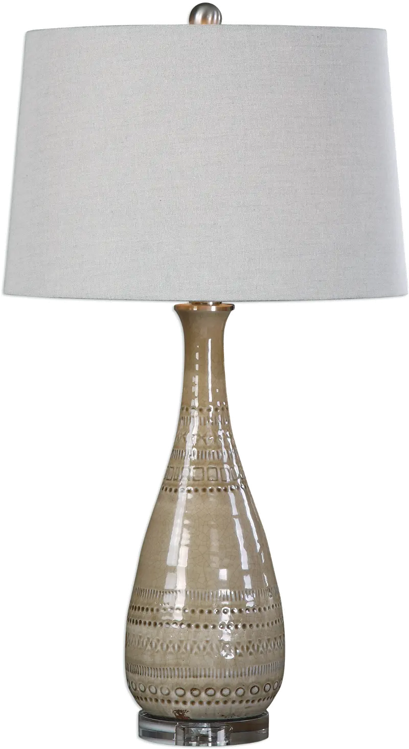 Light Taupe Ceramic Table Lamp with Brushed Nickel Details