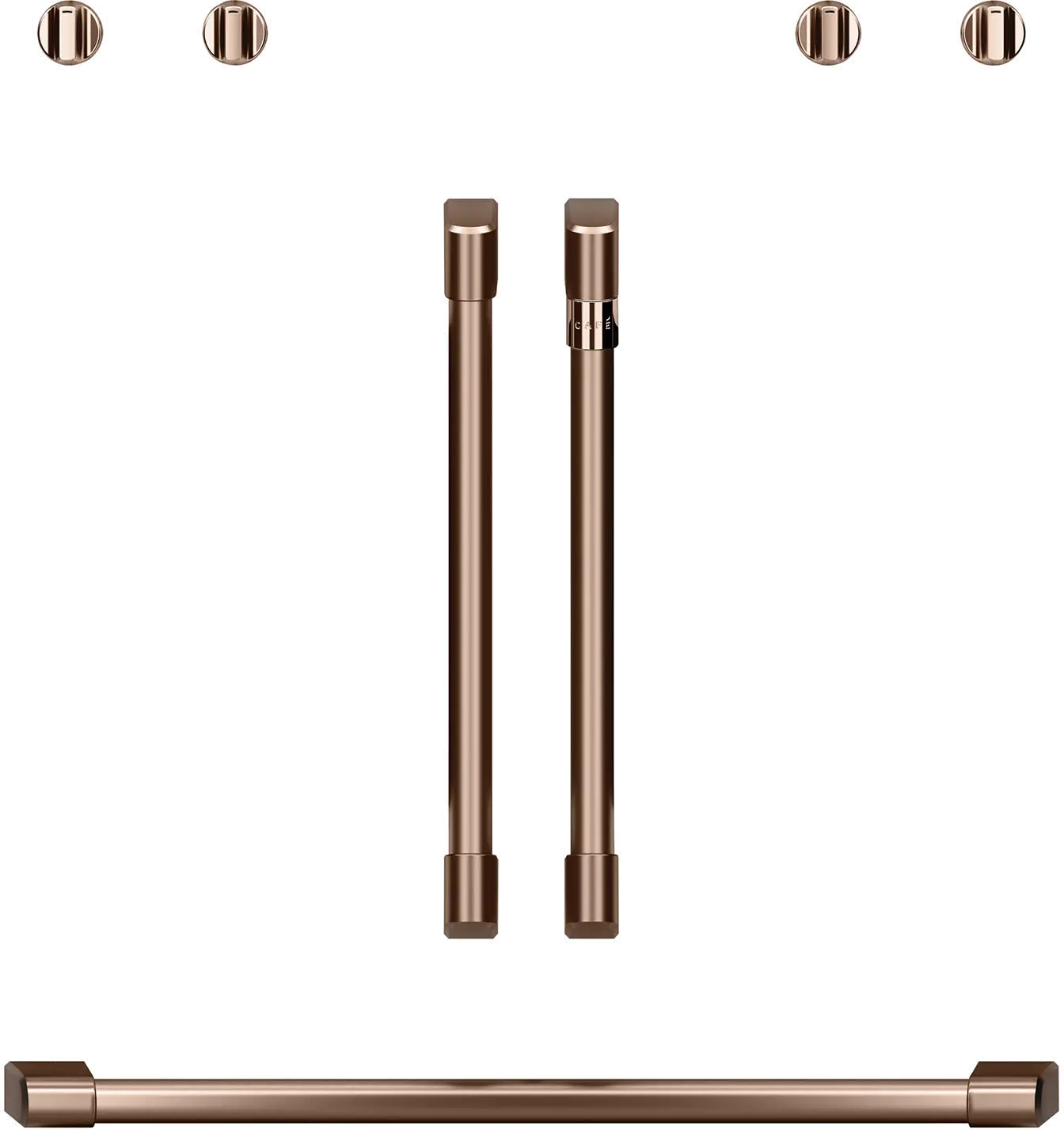 CXWDFHKPMCU Cafe Brushed Copper Bar Handle and Knob Kit for French Door Double Wall Oven-1