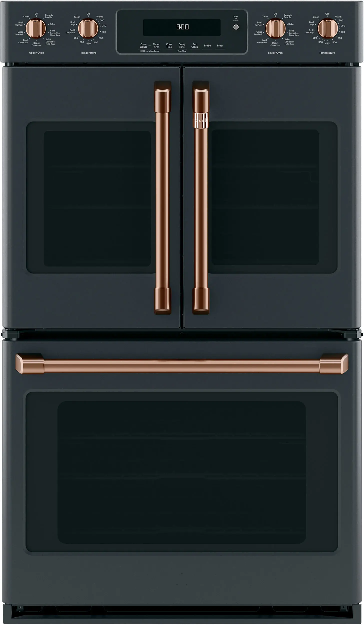 CXWDFHKPMCU Cafe Brushed Copper Bar Handle and Knob Kit for French Door Double Wall Oven-3