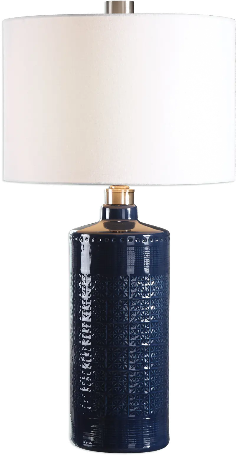 Royal Blue Ceramic Table Lamp with Nickel Plated Details