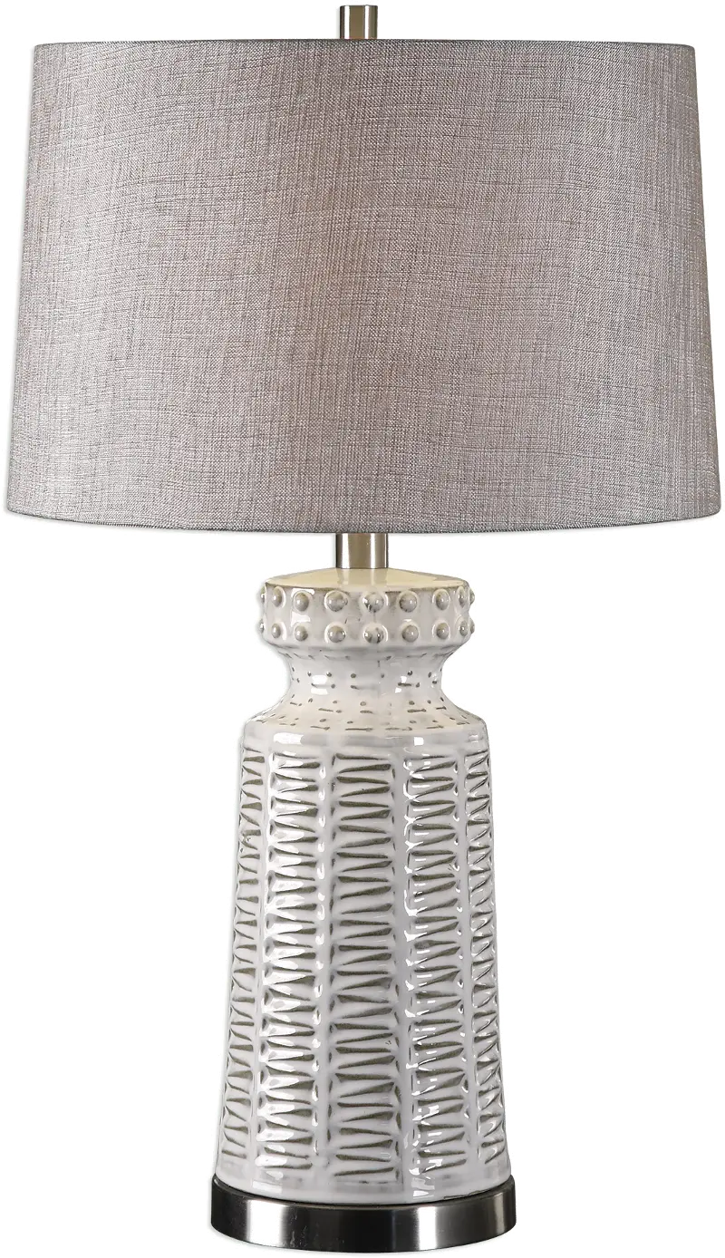 Distressed and Glossed White Glaze Ceramic Table Lamp