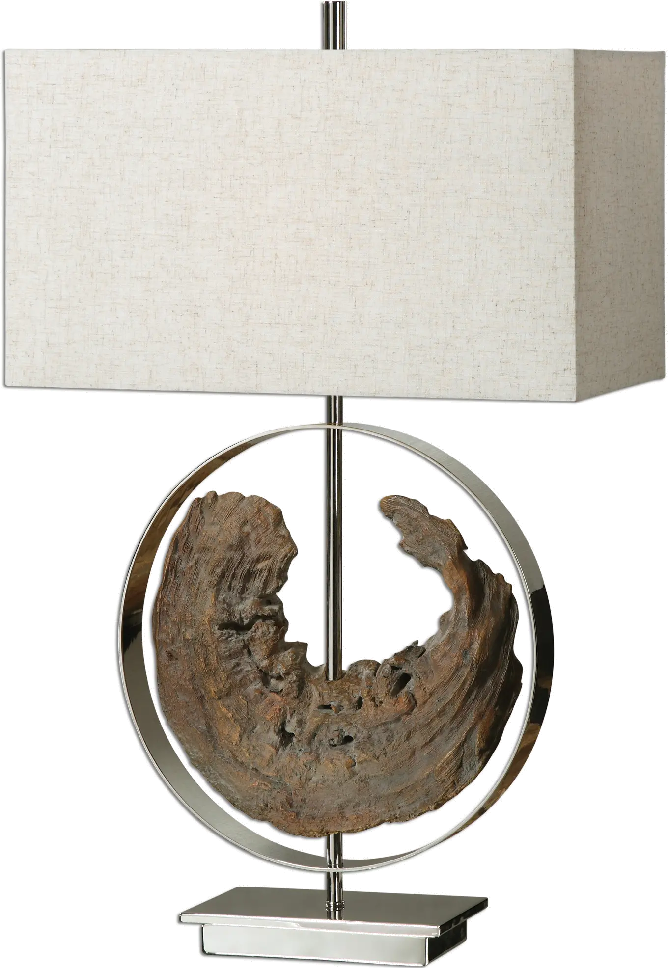 Faux Driftwood and Polished Nickel Plated Metal Table Lamp-1