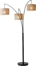 Antique Bronze Arc Floor Lamp with Burlap Shades