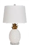 22 Inch Glossy White and Gold Plated Pineapple Table Lamp