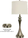 31 Inch Brushed Steel Table Lamp with USB Port and Outlet