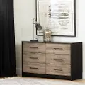 12229 Contemporary Weathered Oak and Brown 6 Drawer Dresser - South Shore