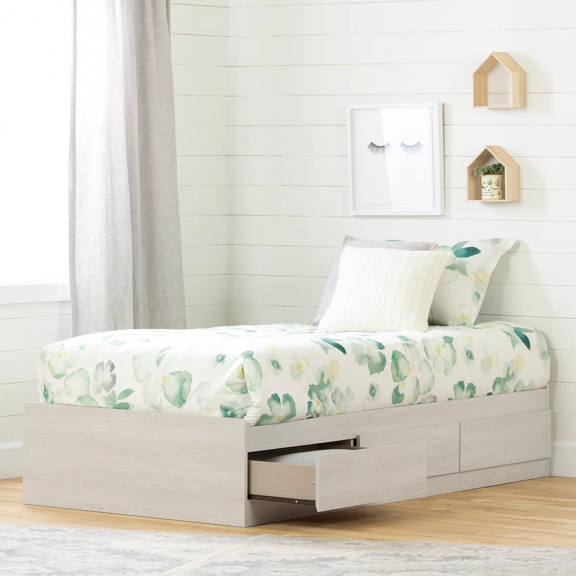 11953 Modern Light Gray Twin Storage Platform Bed - South Shore-2
