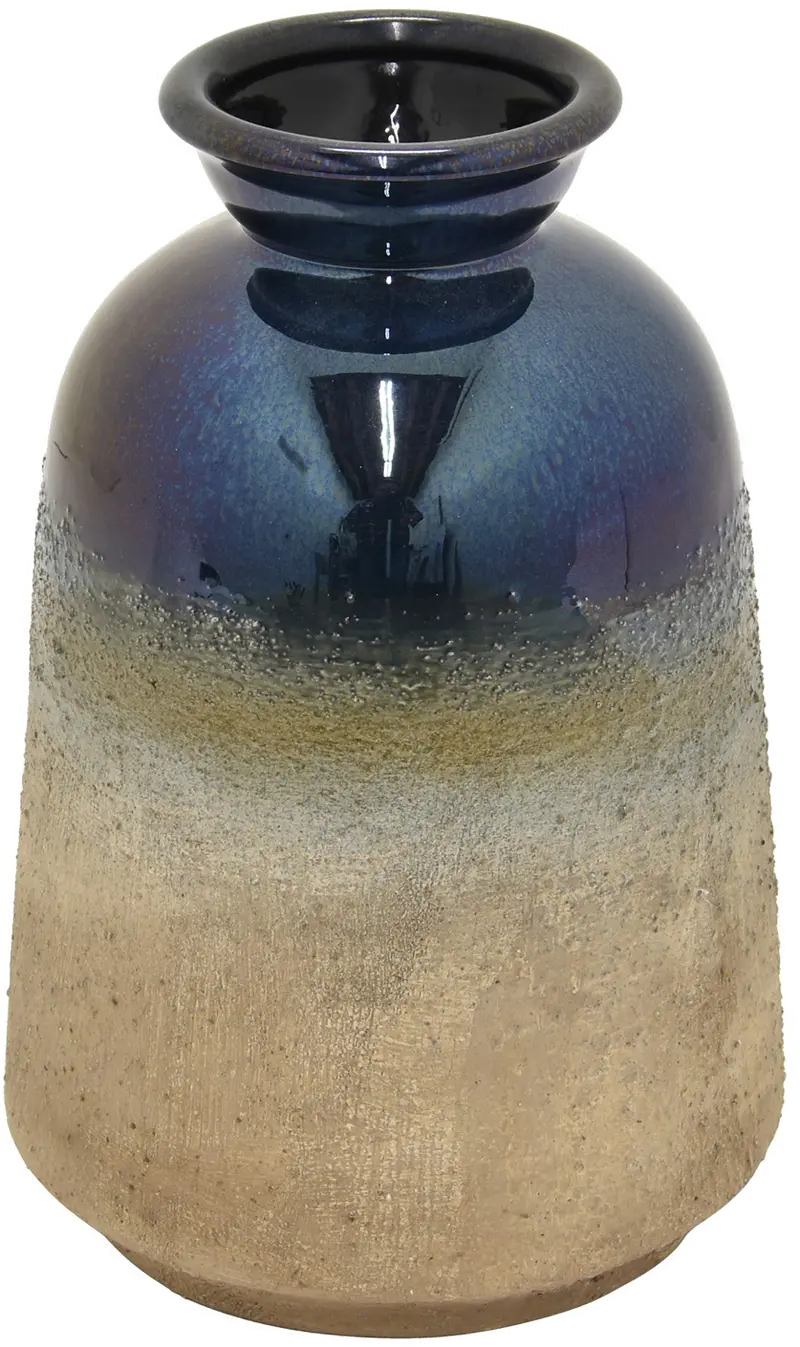 Tones of Blue and Brown Textured Ceramic Vase