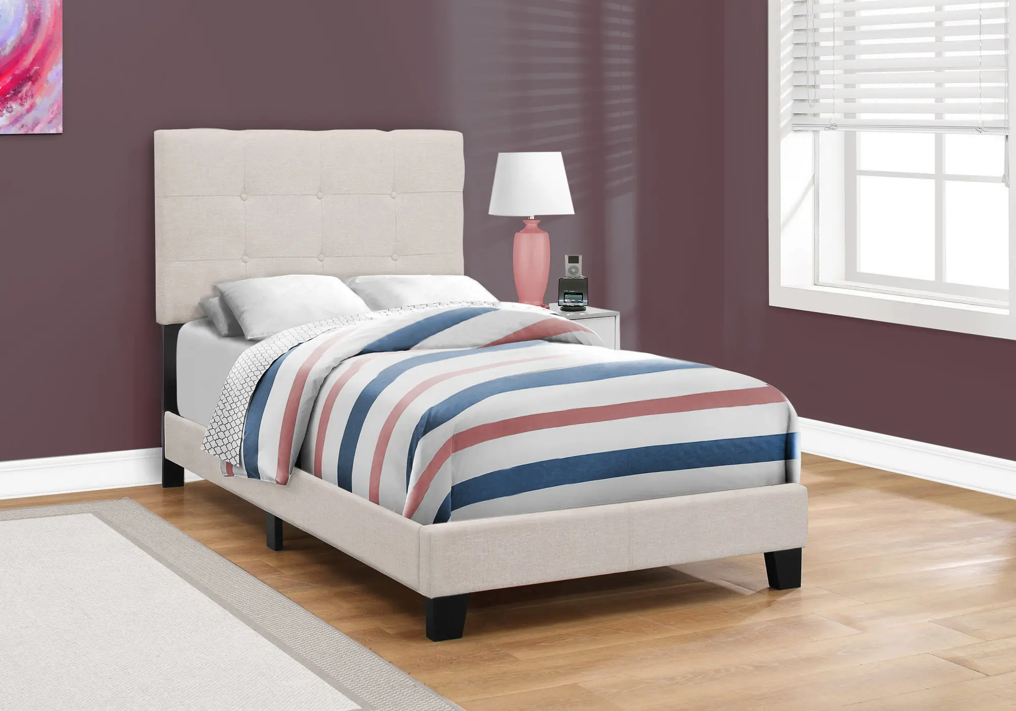 Contemporary Beige Twin Upholstered Bed-2