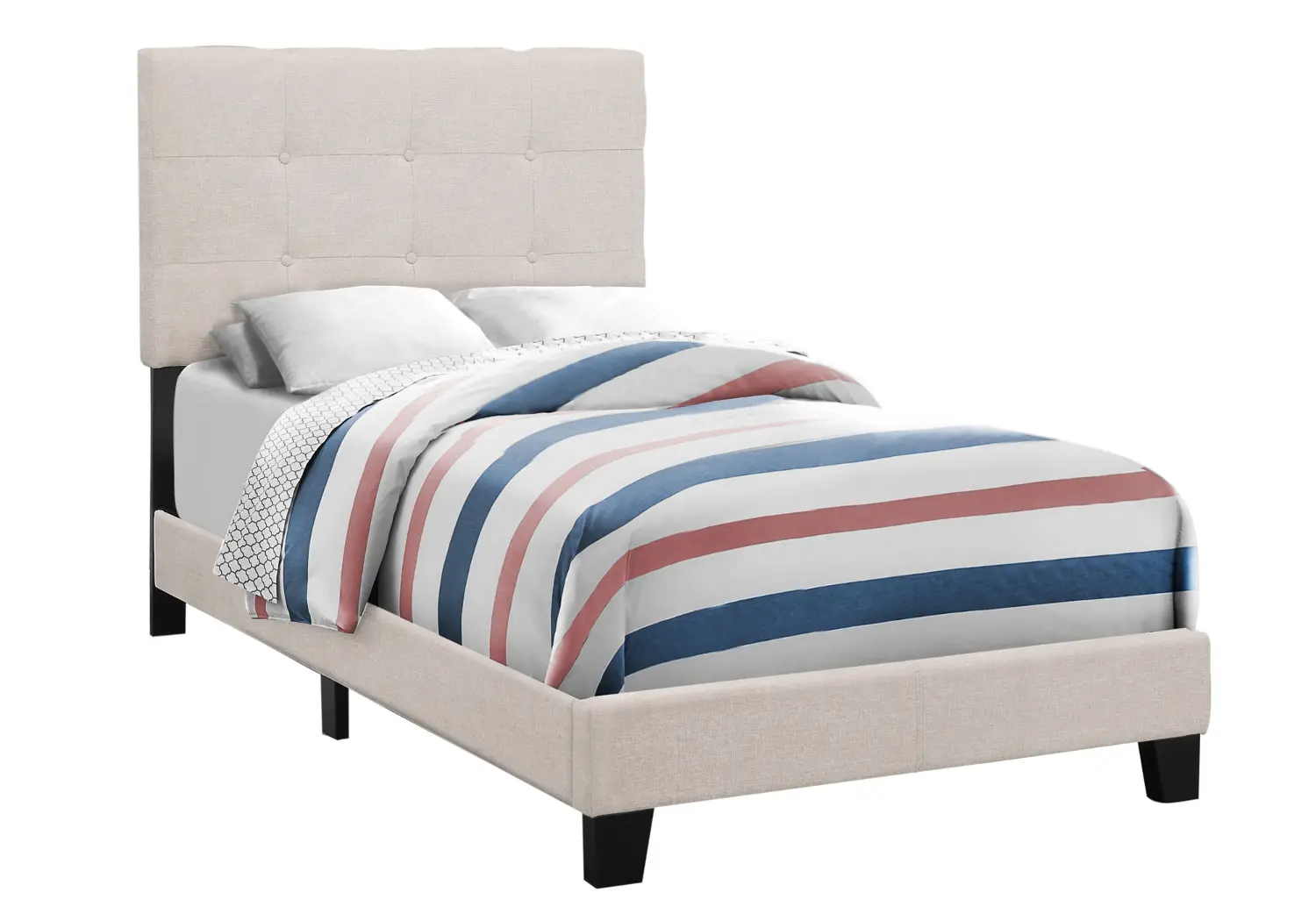 Contemporary Beige Twin Upholstered Bed-1