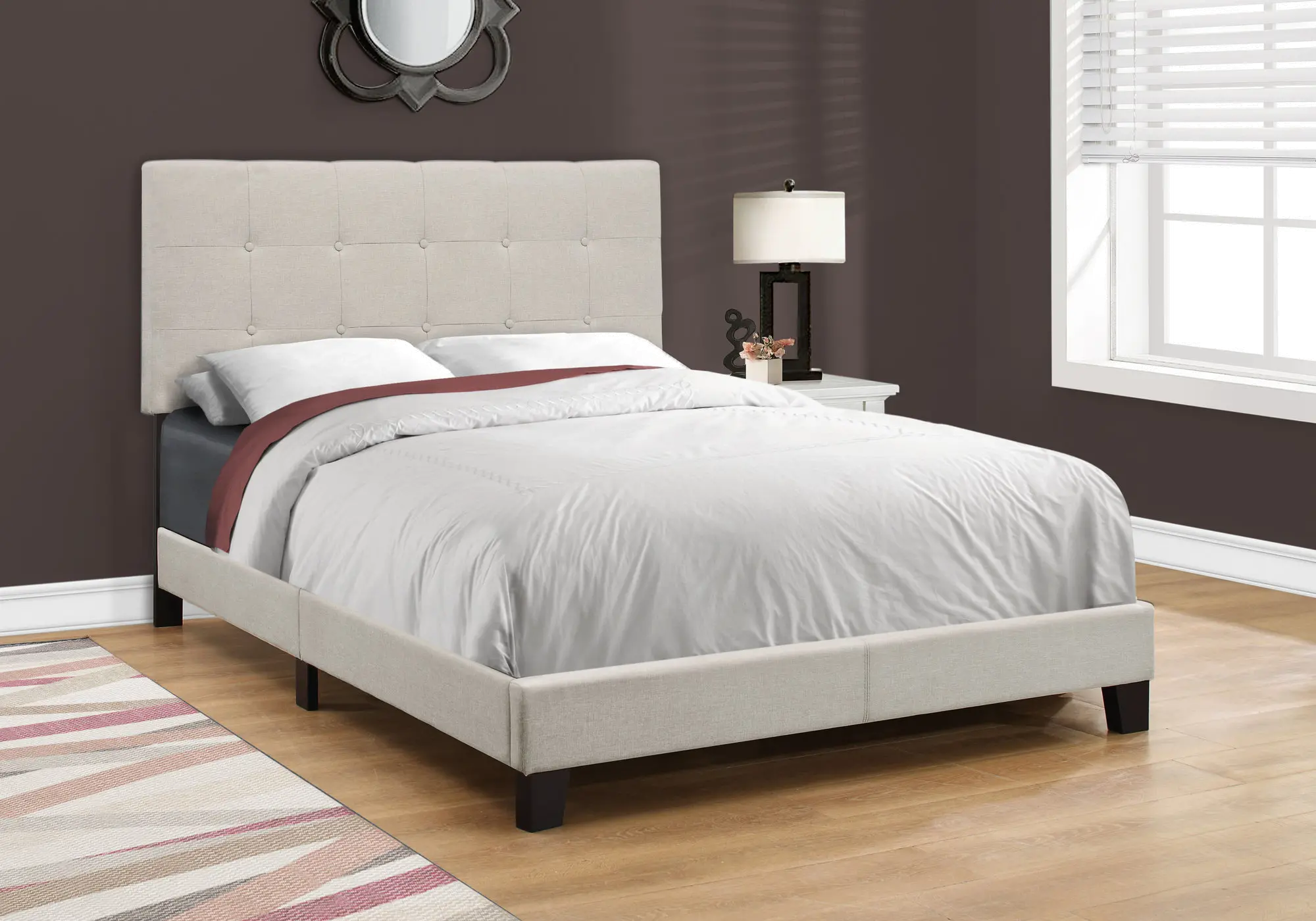 Contemporary Beige Full Upholstered Bed-2