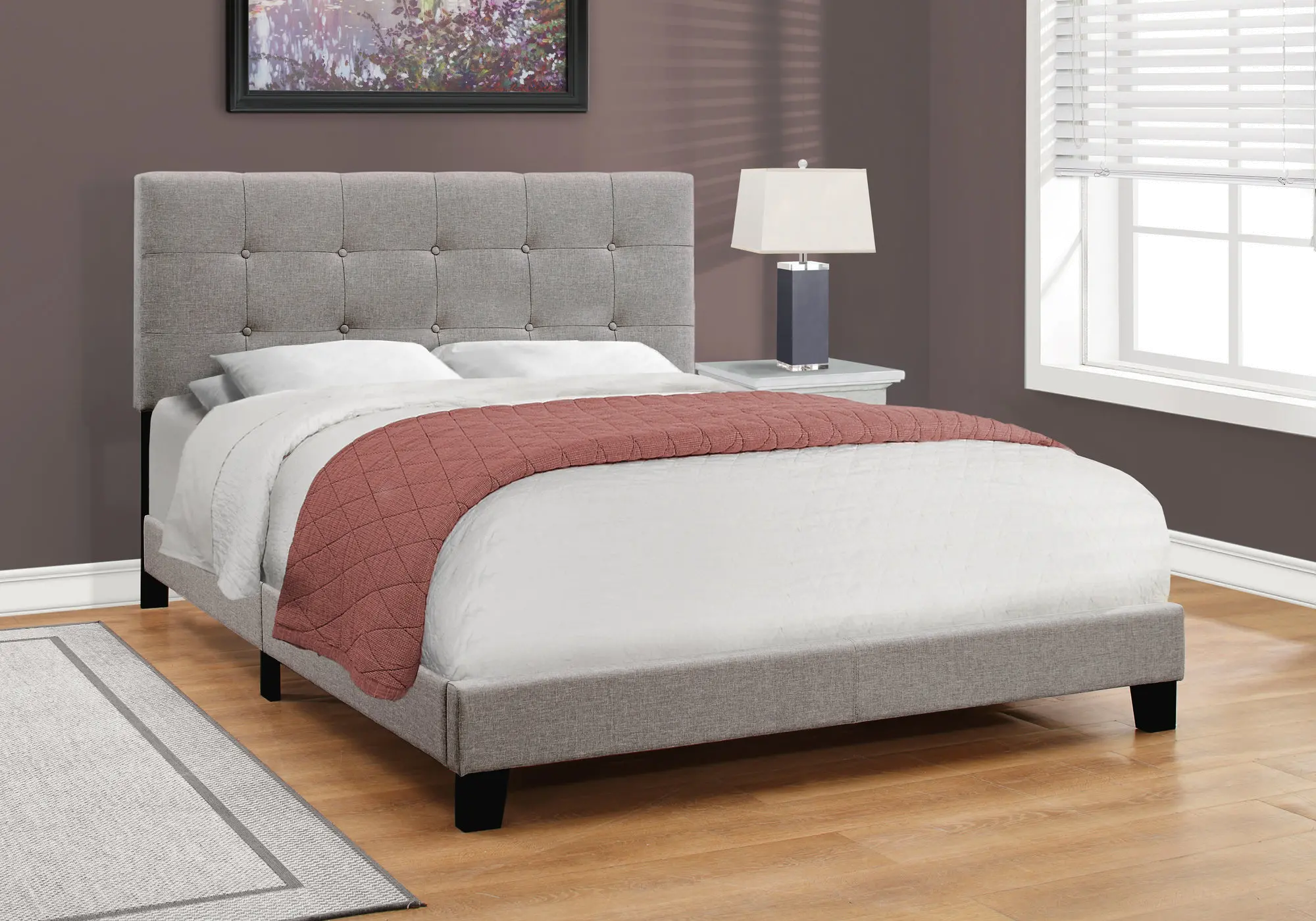 Contemporary Gray Queen Upholstered Bed-2