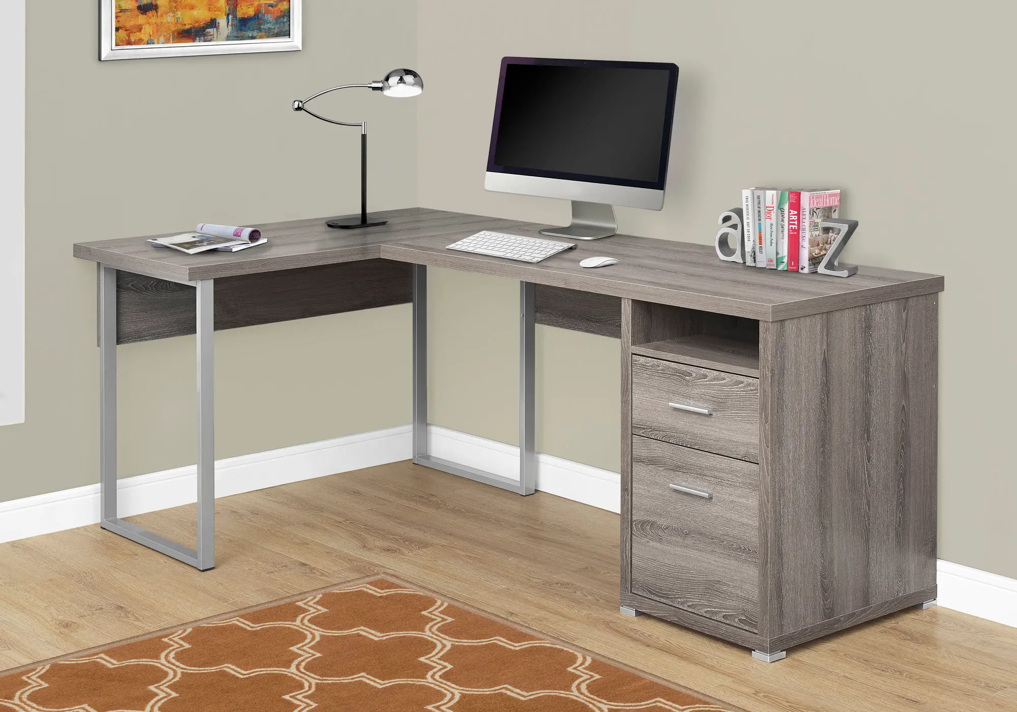 Dark Taupe L-Shaped Computer Desk -2