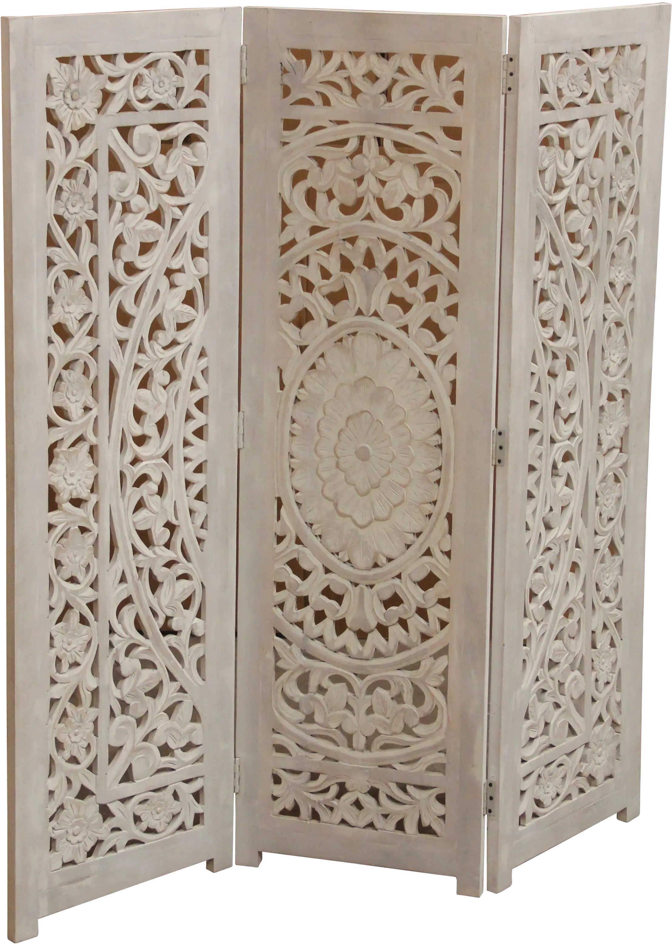 White 3 Panel Antique Screen-1