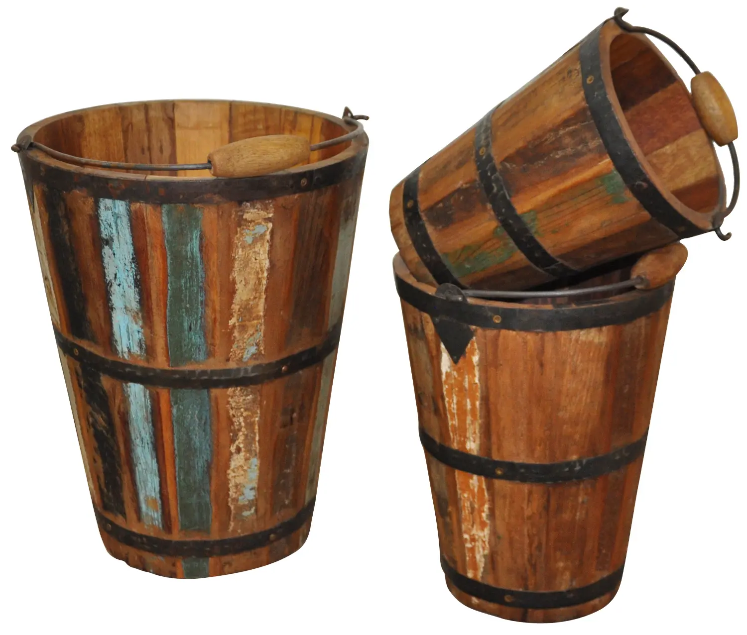 Large Antique Wooden Bucket with Handle-1