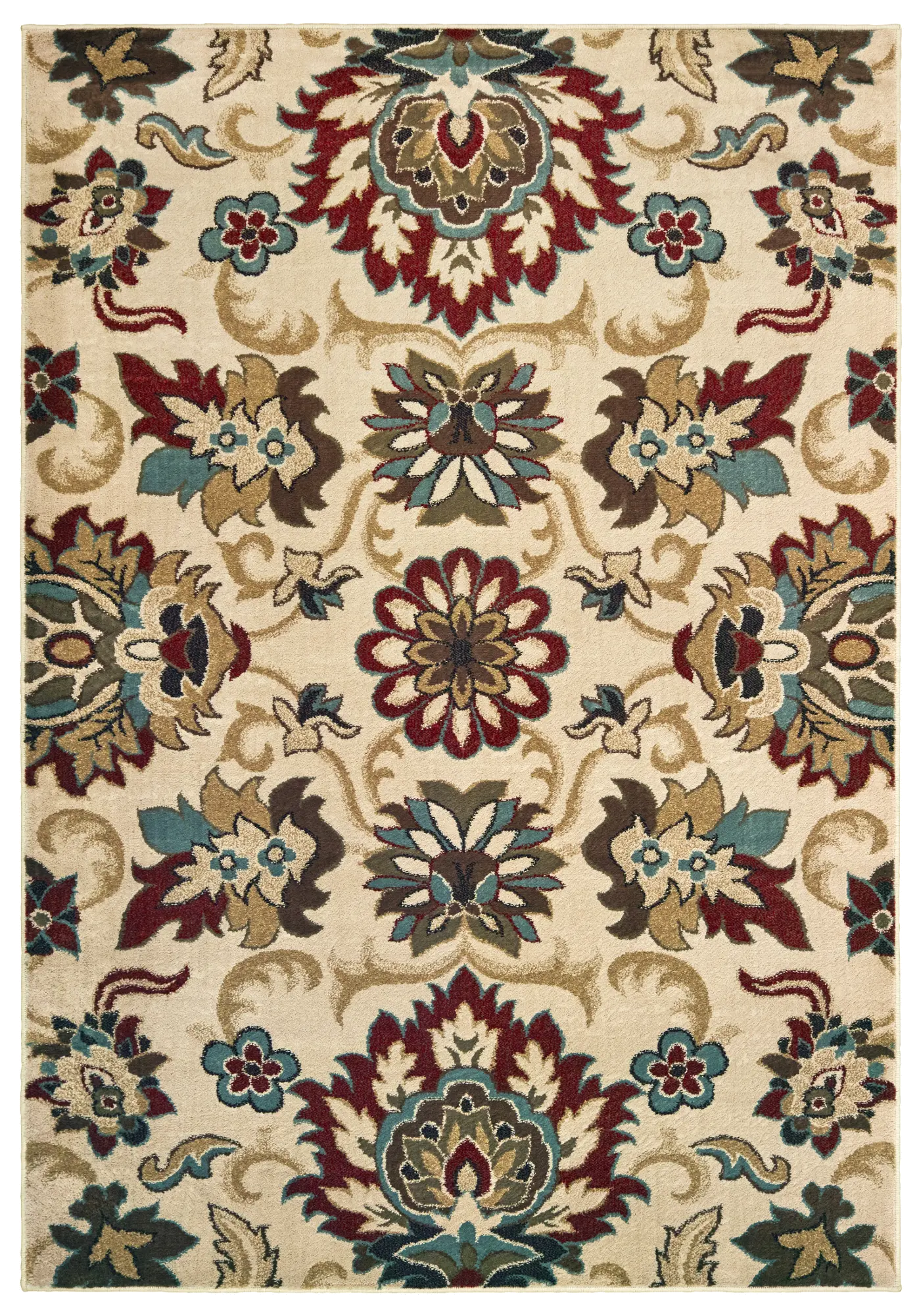 Laurel 5 x 7 Floral Red, Blue, and Green Area Rug-1