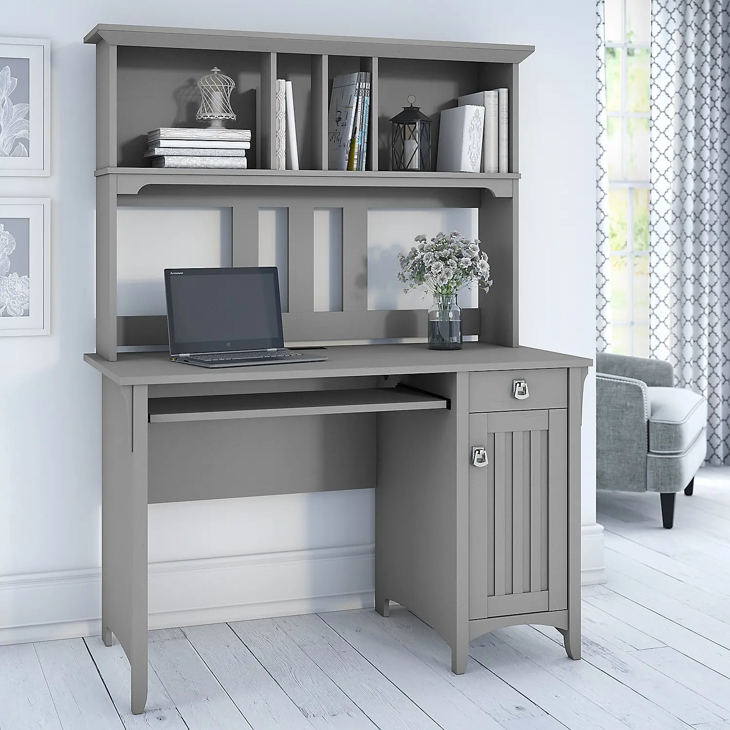 MY72308-03 Cape Cod Gray Computer Desk with Hutch-2