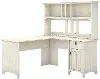 SAL004AW Salinas Antique White L Shaped Pedestal Desk with Hutch