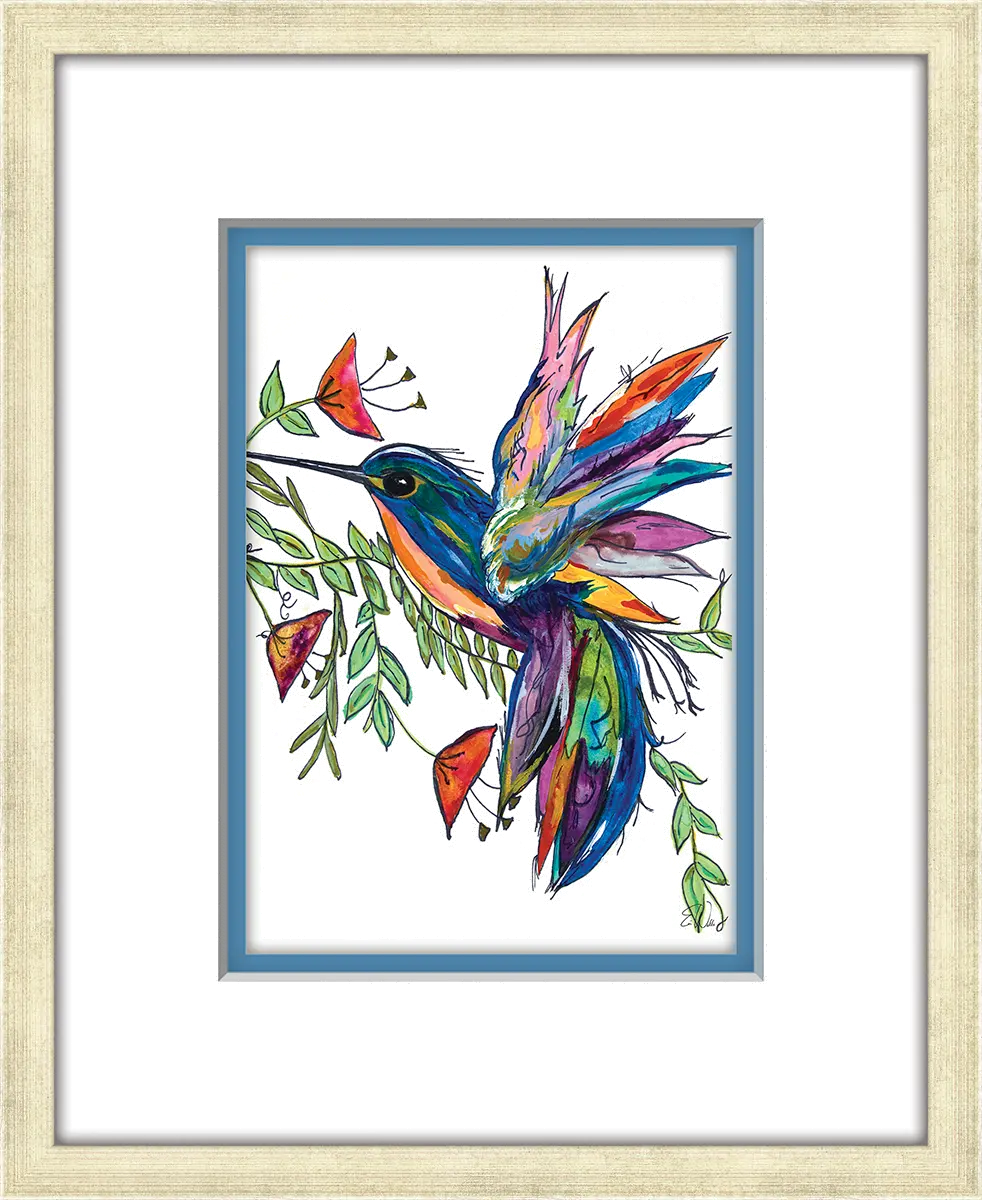 Multi Color Hummingbird Framed Wall Art Under Glass-1