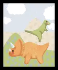 Green and Orange Dinosaurs Canvas Framed Wall Art
