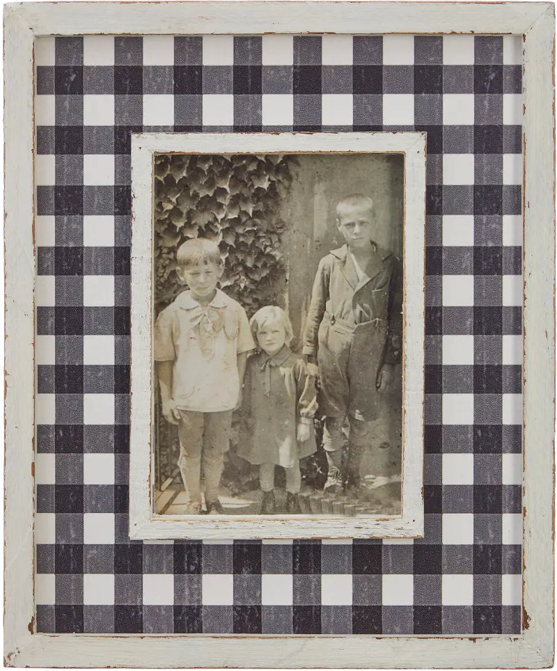 12 Inch Distressed White and Black Checkered Picture Frame