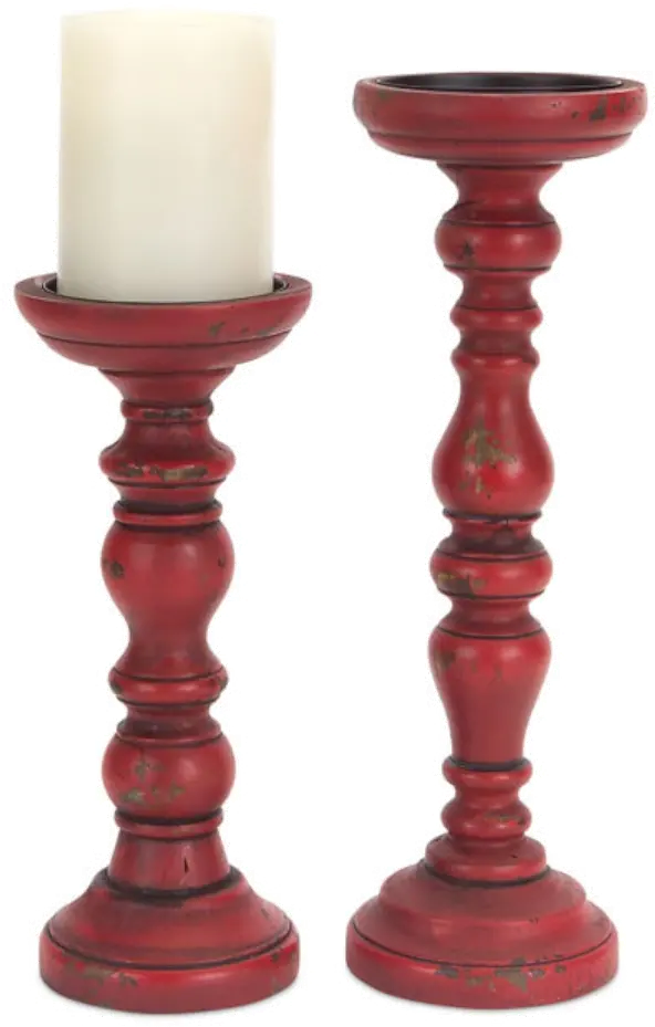 9 Antique Red Wood Candle Holder-1