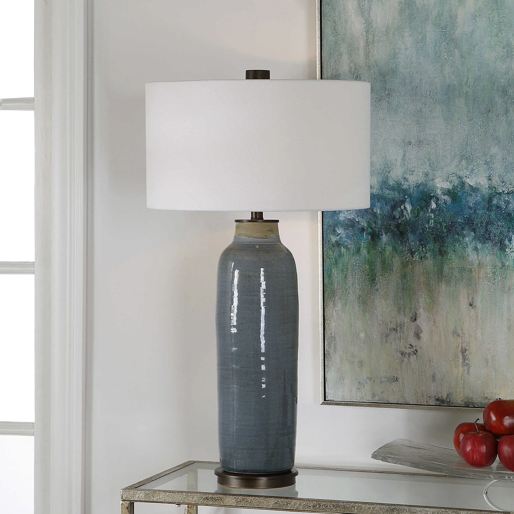 Blue Glazed Finish Table Lamp with Oil Rubbed Bronze Accents-2