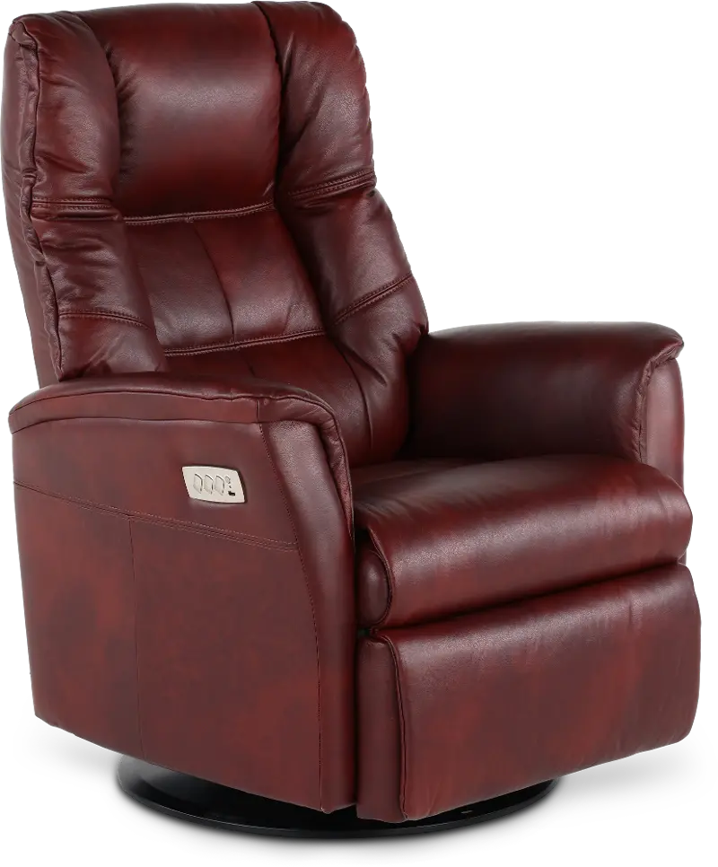 Boston Burgundy Leather Large Swivel Glider Power Recliner