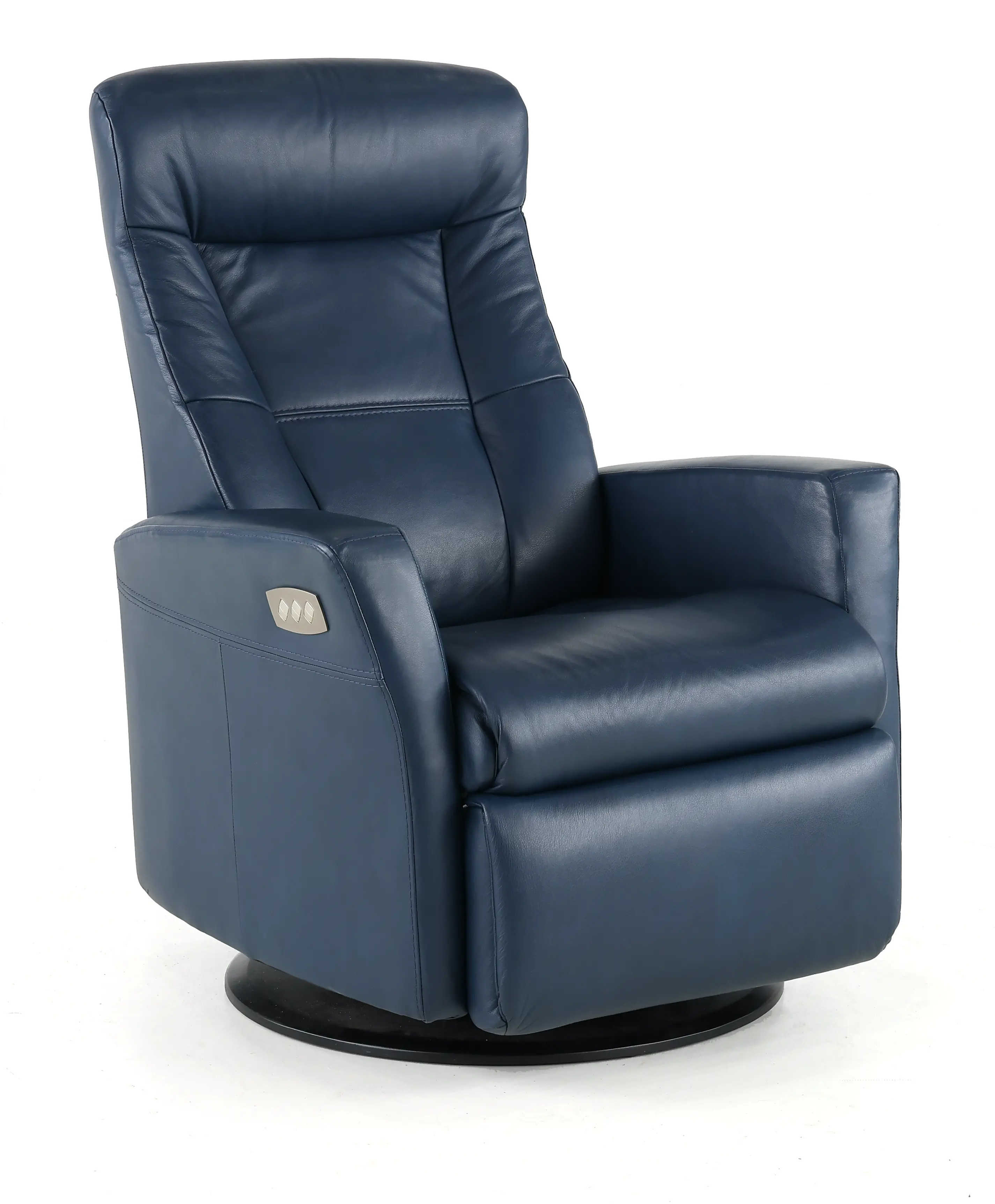 Grove Blue Standard Leather Swivel Glider Power Recliner with Adjustable Headrest-1