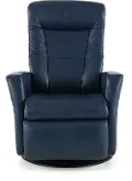 Grove Blue Standard Leather Swivel Glider Power Recliner with Adjustable Headrest