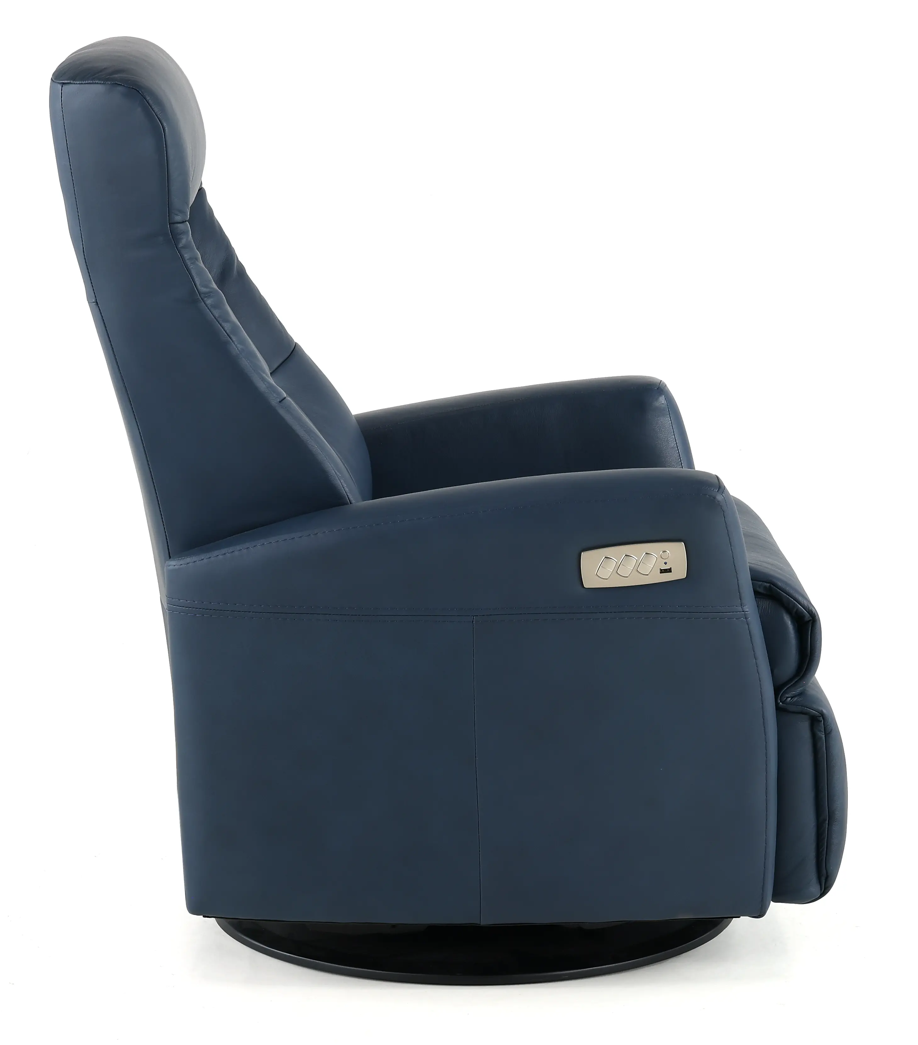 Grove Blue Large Leather Swivel Glider Power Recliner with Adjustable Headrest-6