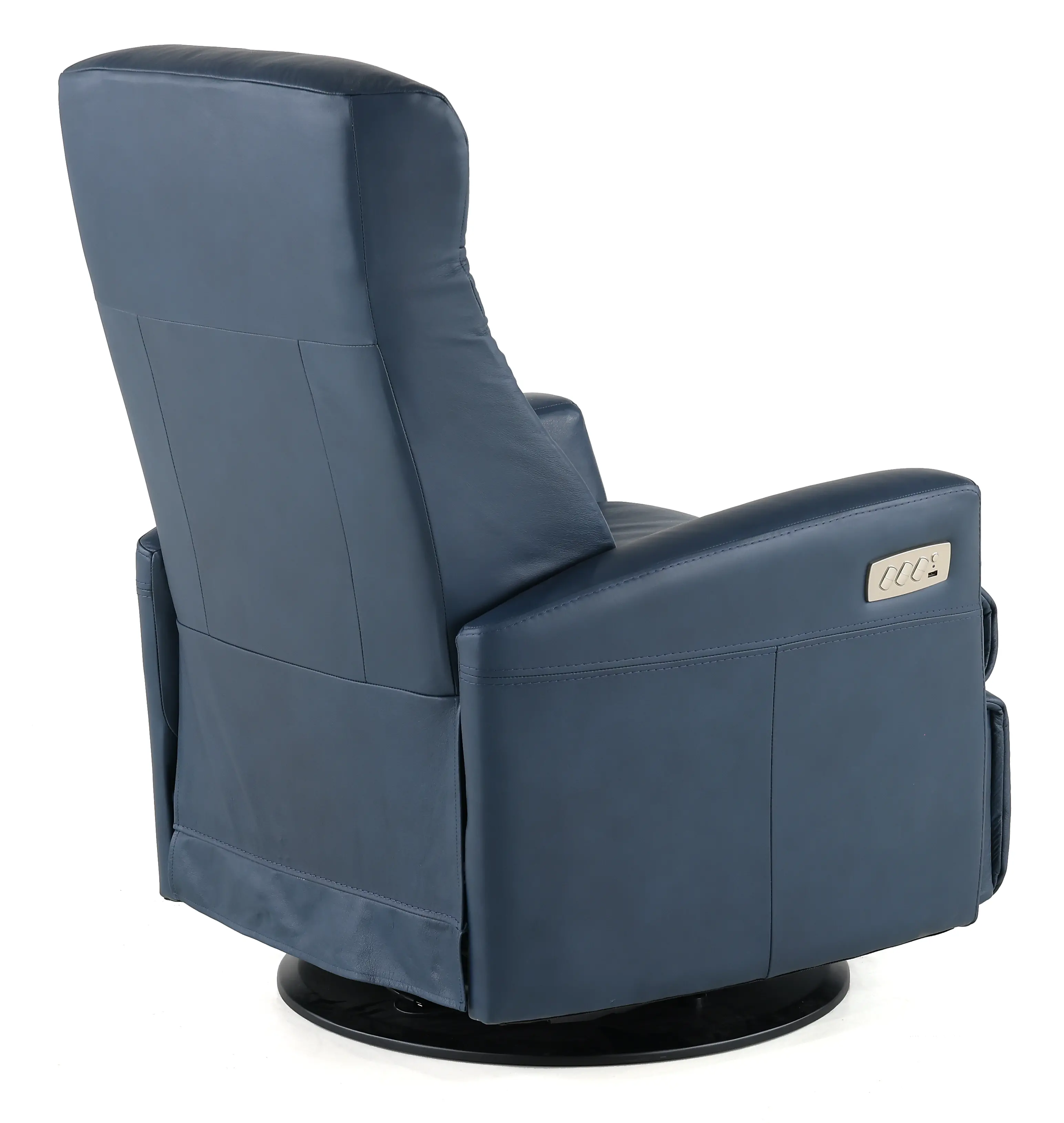 Grove Blue Large Leather Swivel Glider Power Recliner with Adjustable Headrest-7