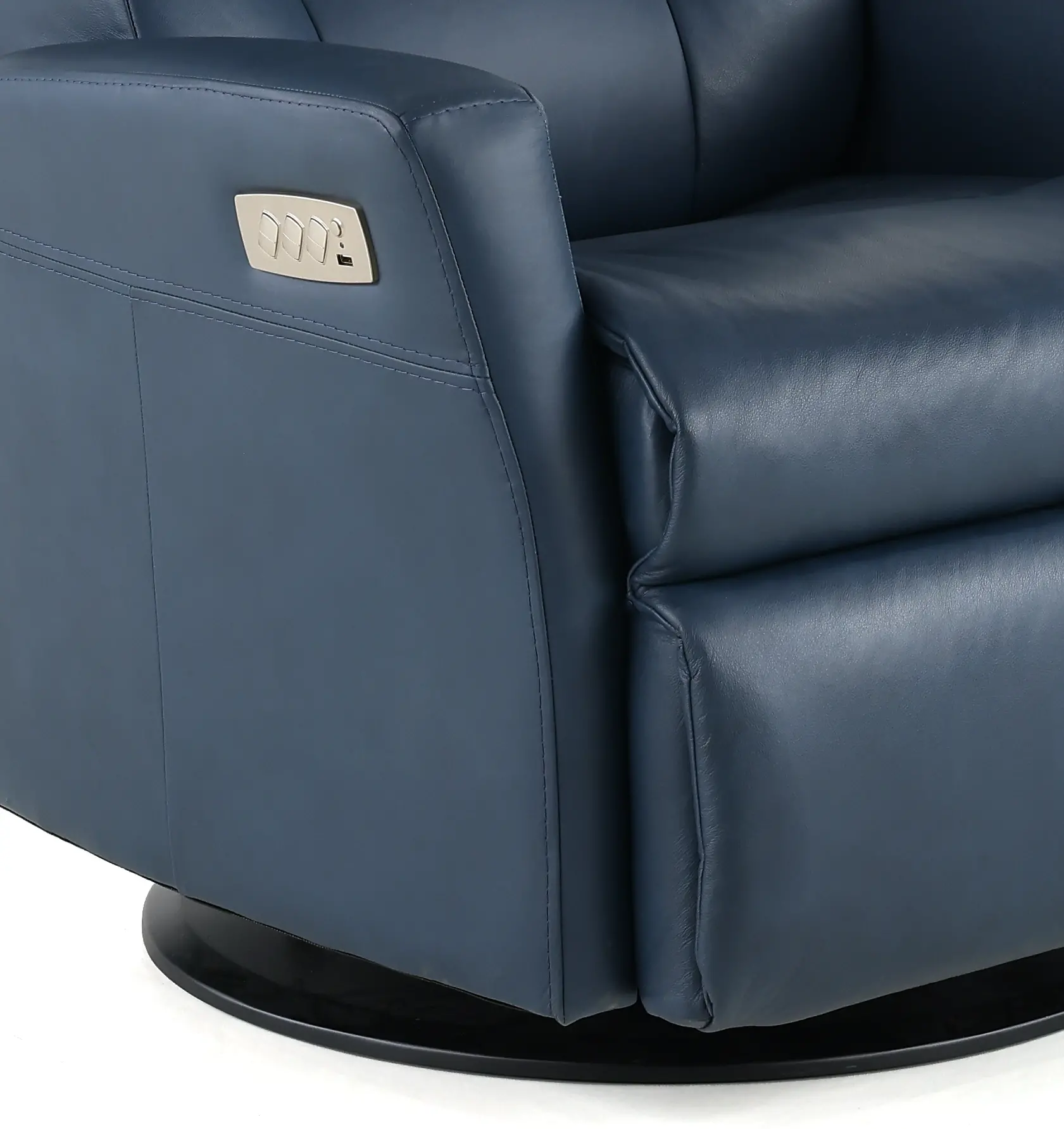 Grove Blue Large Leather Swivel Glider Power Recliner with Adjustable Headrest-9
