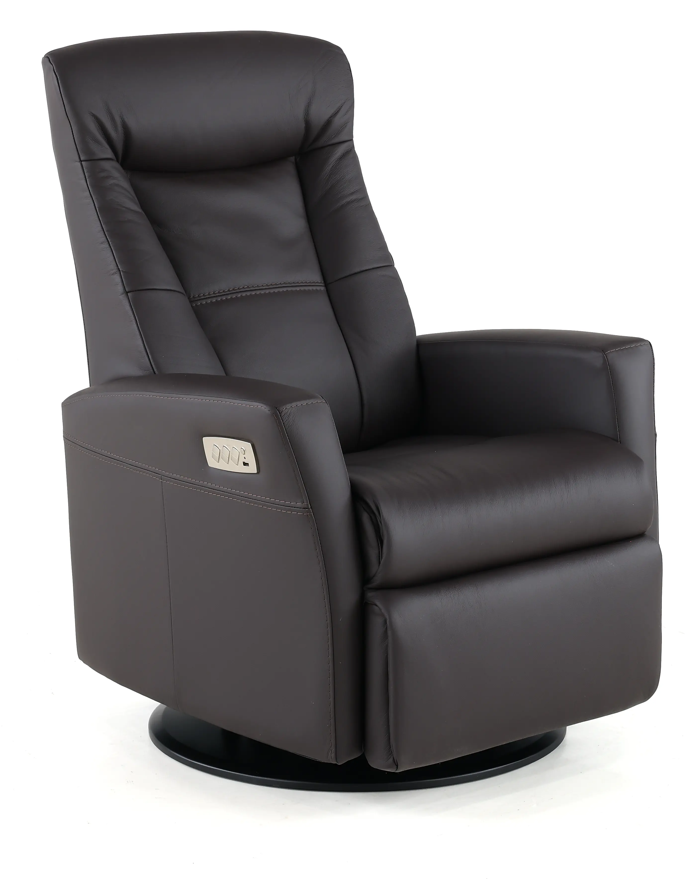 Grove Brown Standard Leather Swivel Glider Power Recliner with Adjustable Headrest-1