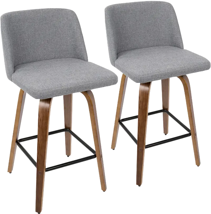 Mid Century Gray and Walnut Counter Height Stool (Set of 2) - Tintori