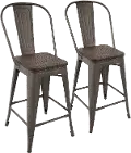 CS-ORHB AN+E2 Oregon Metal and Espresso Counter Height Stool, Set of 2