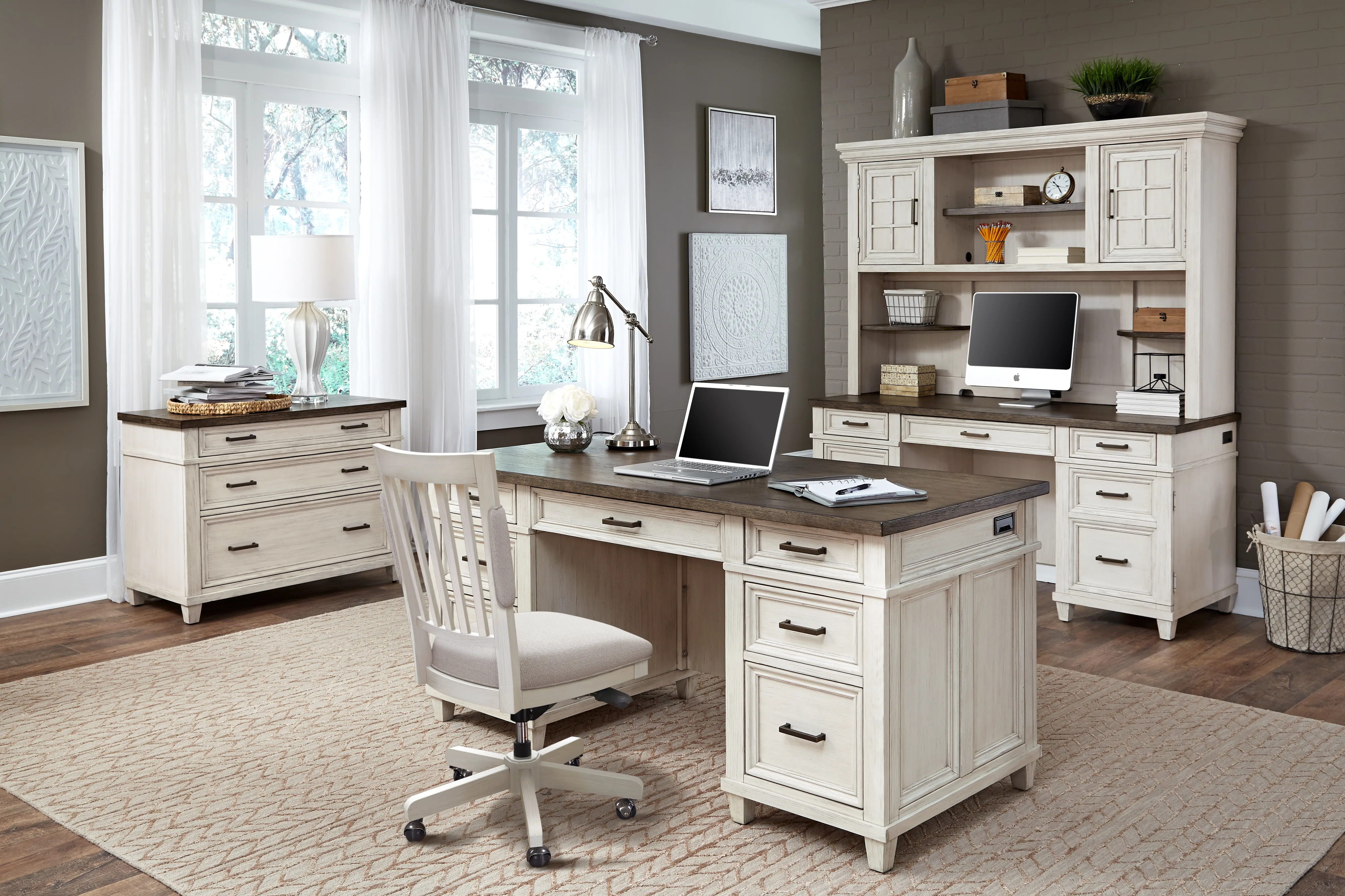 Caraway Antique White Executive Desk-12