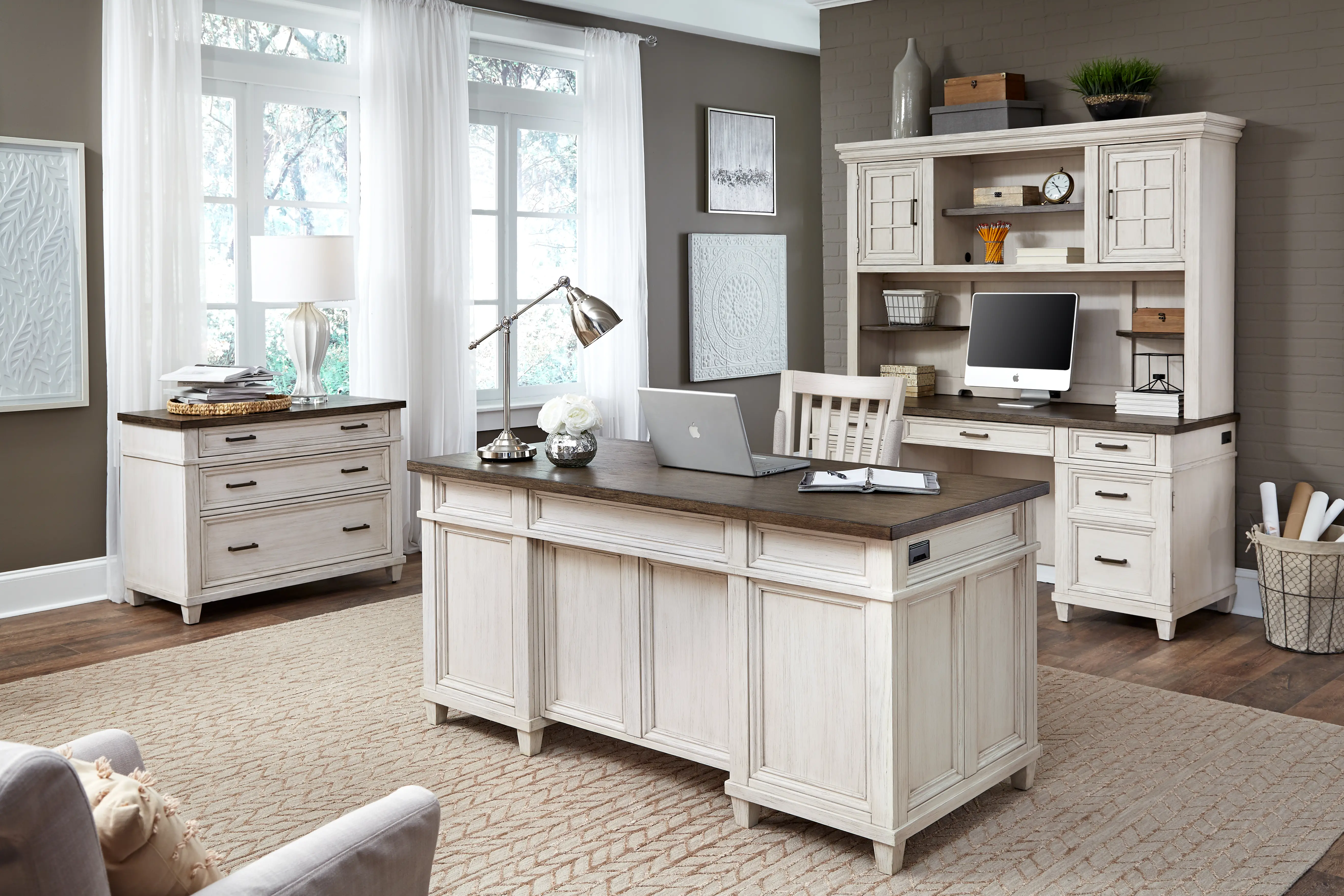 Caraway Antique White Executive Desk-2